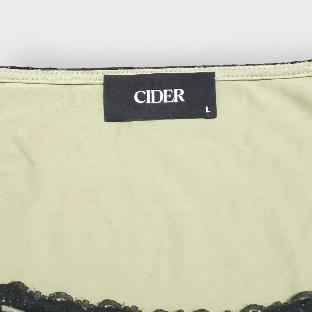 Cider Green Black Lace Flare Long Bell Sleeve Crop Top Fairycore Goth Large - Picture 8 of 12